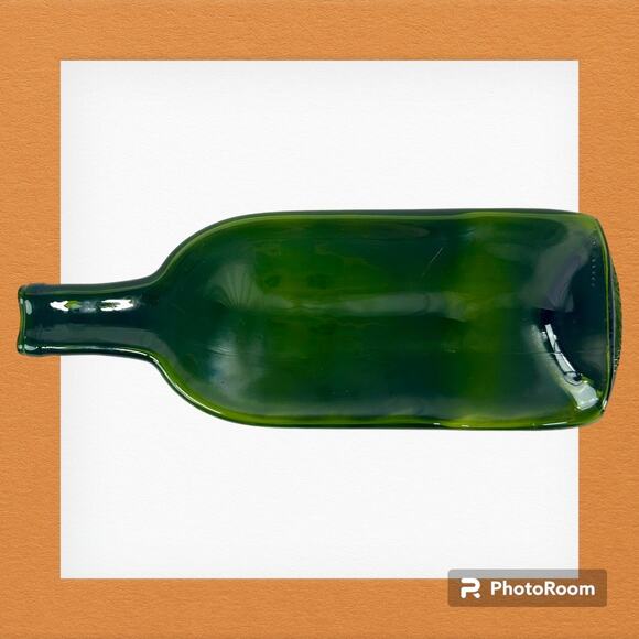 Green Recycled Pressed Flattened Wine Bottle Glass Cutting Board Upcycle Decor - Picture 1 of 6
